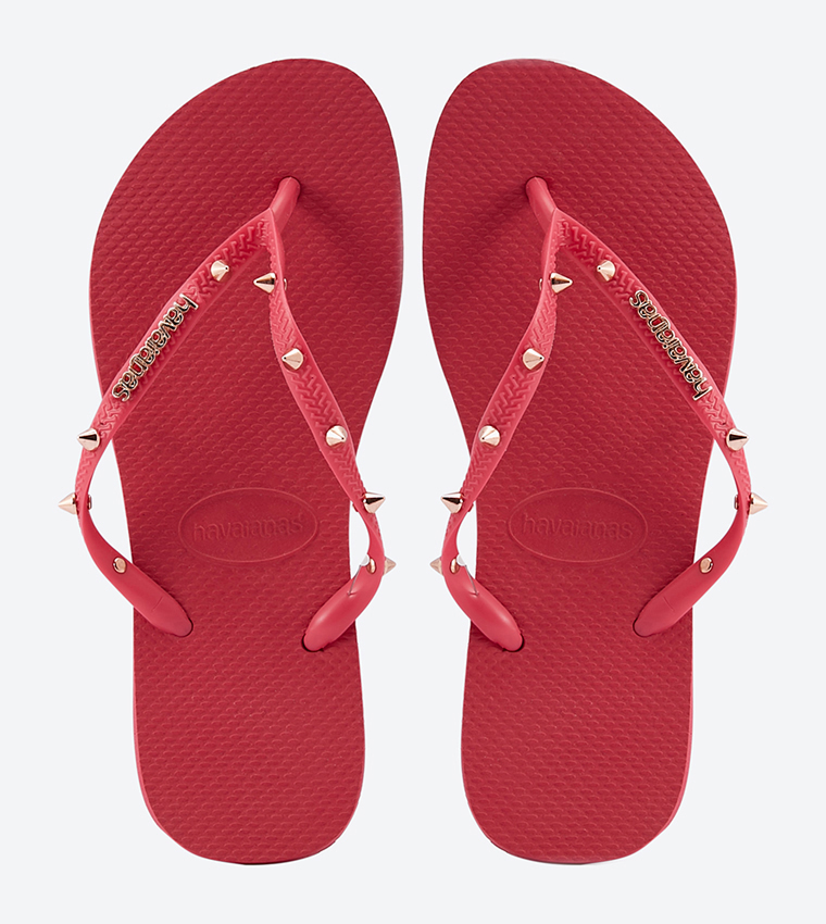 Buy Havaianas Metallic Brand Logo Beaded Strap Flip Flops In Red