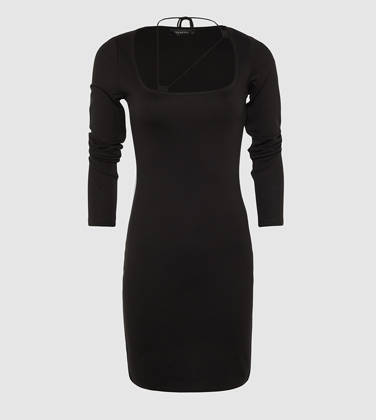Buy Trendyol Cage String Neck Mini Bodycon Dress In Black | 6thstreet Bahrain Buy Trendyol Cage String Neck Mini Bodycon Dress In Black | 6thstreet Bahrain