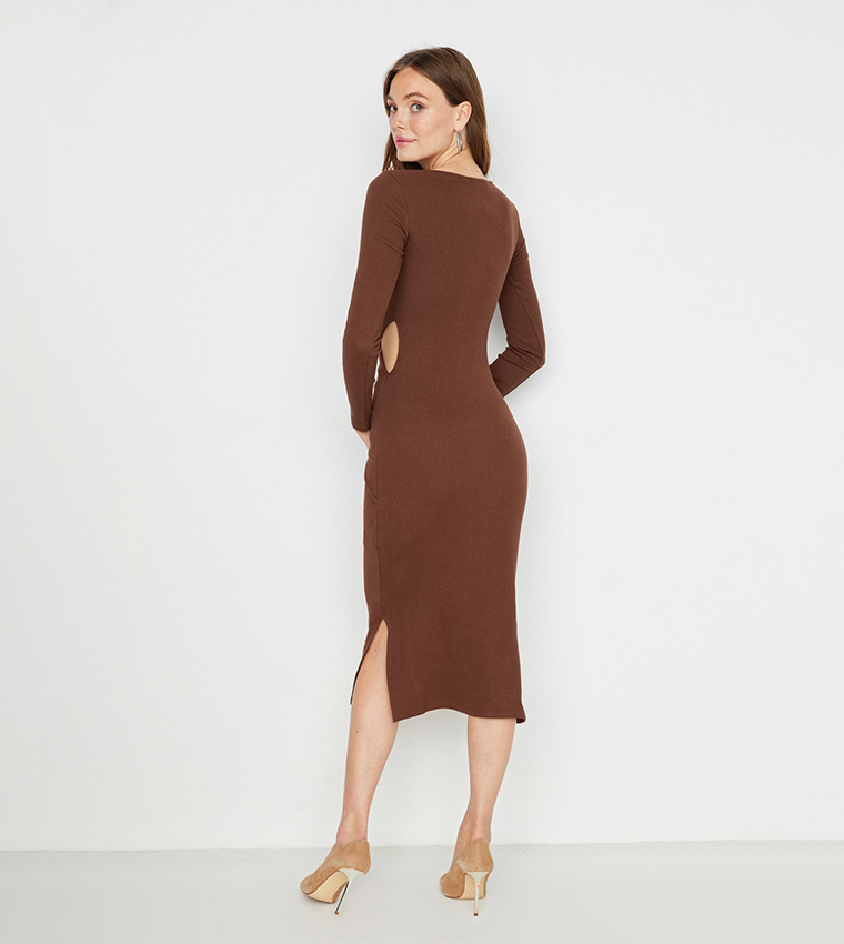 Buy Trendyol Solid Bodycon Midi Dress In Brown 6thStreet Qatar