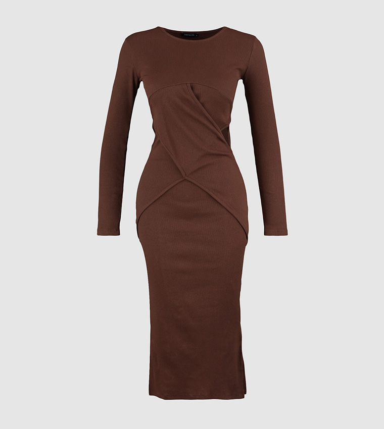 Buy Trendyol Solid Bodycon Midi Dress In Brown 6thStreet Qatar