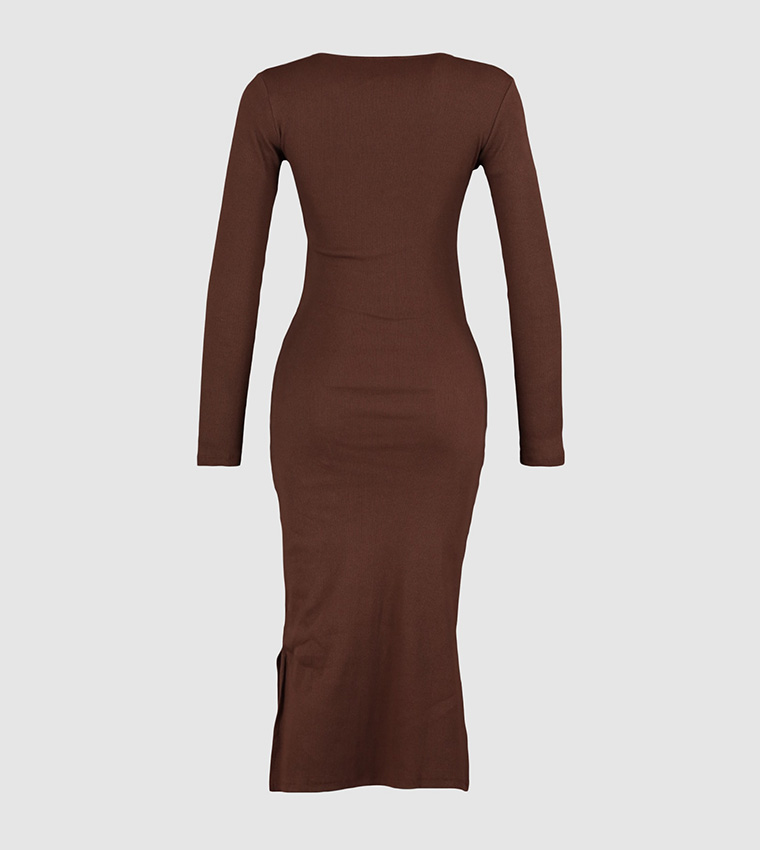 Buy Trendyol Solid Bodycon Midi Dress In Brown 6thStreet Qatar