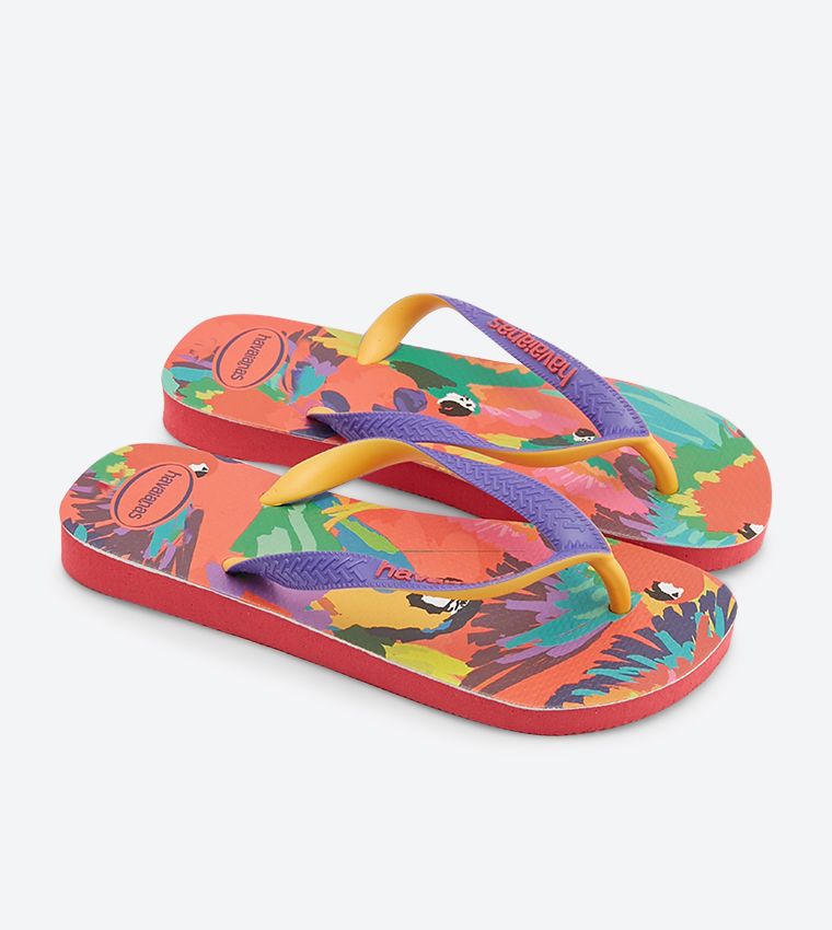 Buy Havaianas Parrot Printed Round Toe Flip Flops Orange In Orange