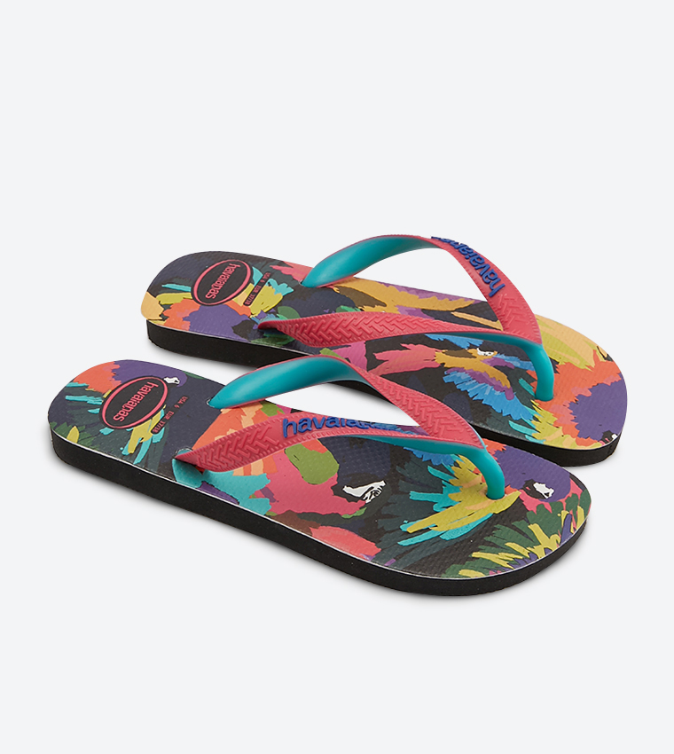 Buy Havaianas Parrot Printed Round Toe Flip Flops Black In Black