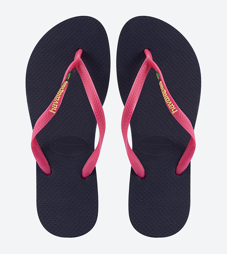 Buy Havaianas Slim Brazil Logo Round Toe Flip Flops Navy In Navy 6thStreet UAE