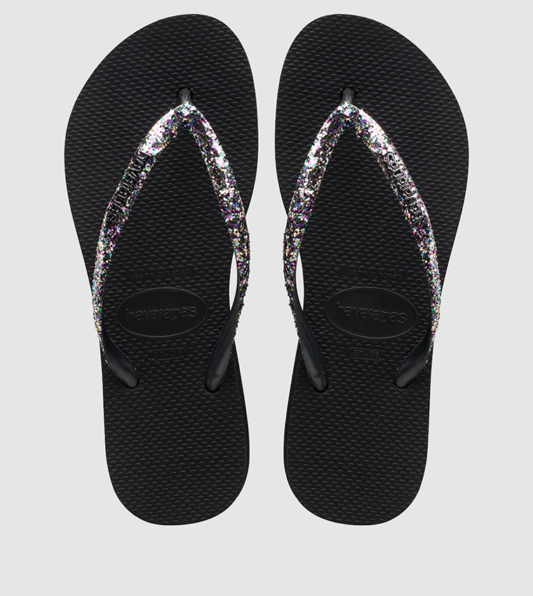 Buy Havaianas Slim Flatform Glitter Flip Flops In Black