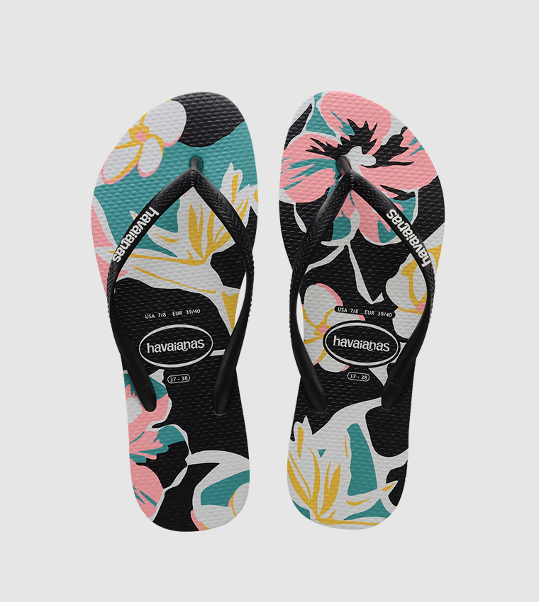 Havaianas Women's Slim Organic Flip Flop Sandal - Black Floral 