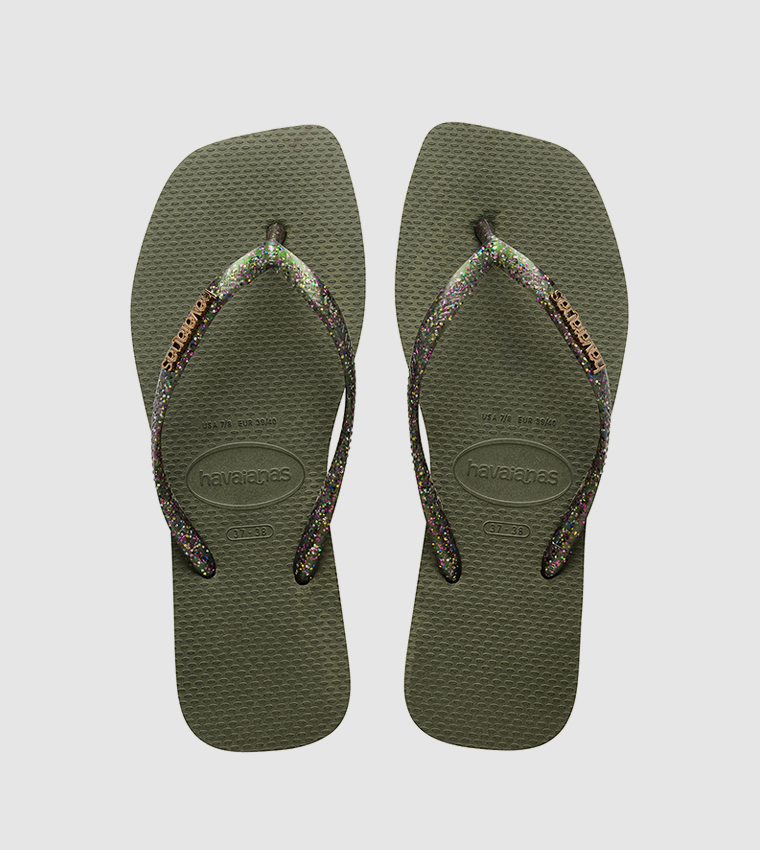 Slim Square Toe Logo Metallic Flip-Flops