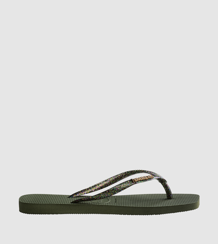 Slim Square Toe Logo Metallic Flip-Flops