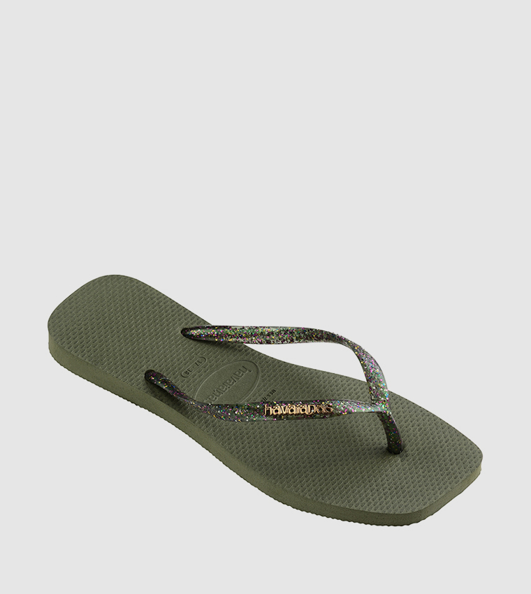 Slim Square Toe Logo Metallic Flip-Flops