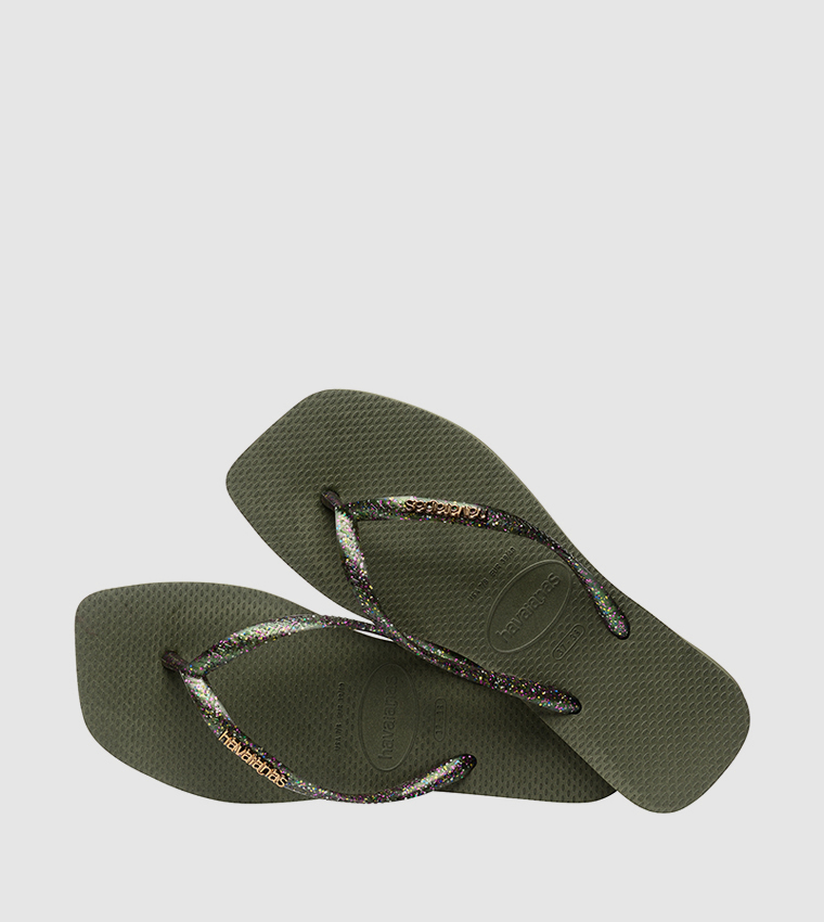 Slim Square Toe Logo Metallic Flip-Flops