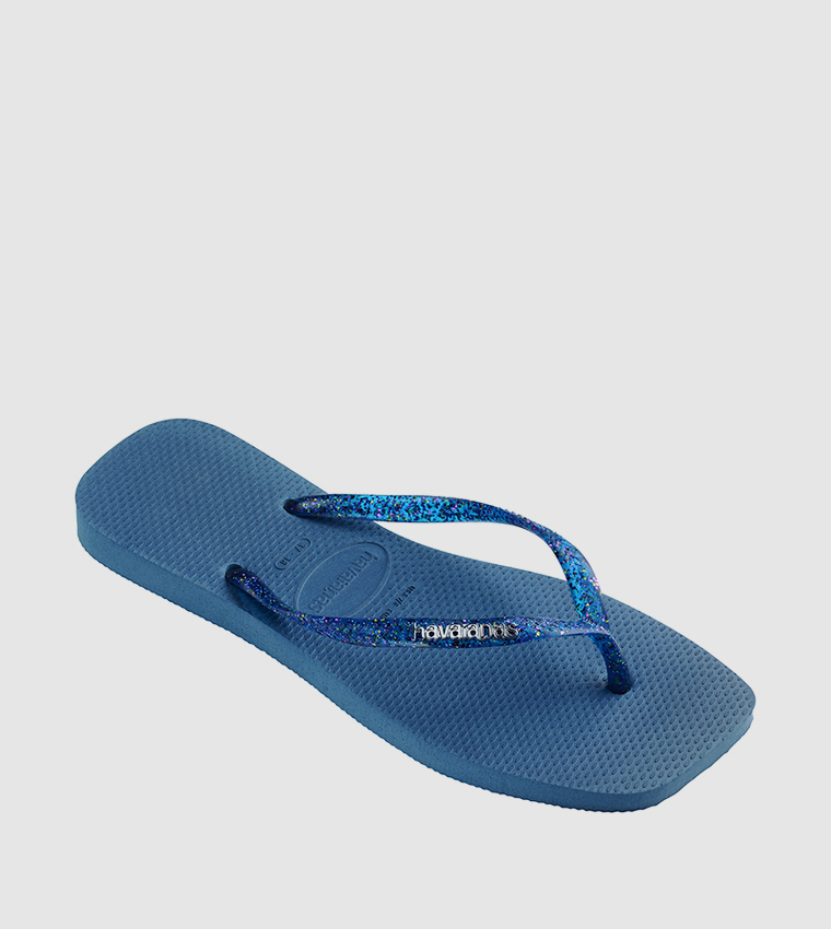 Slim Square Toe Logo Metallic Flip-Flops