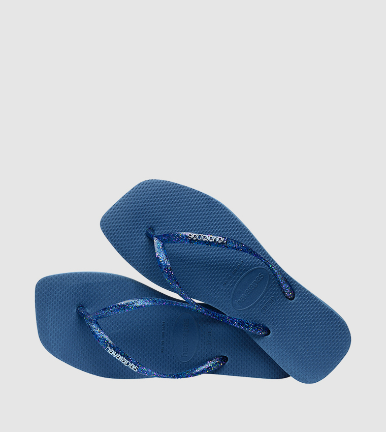 Slim Square Toe Logo Metallic Flip-Flops
