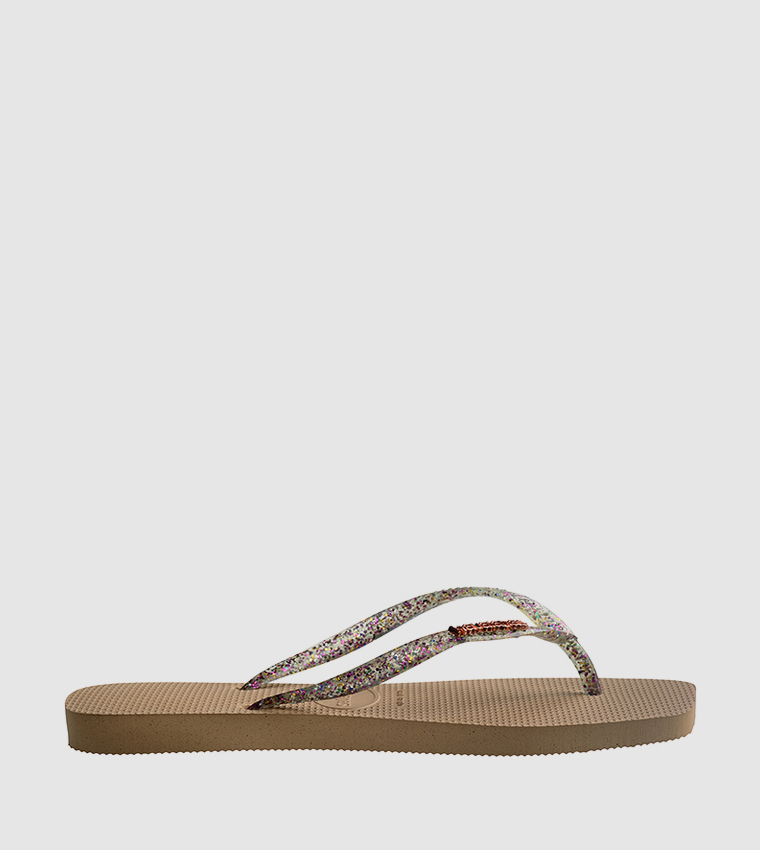 Slim Square Toe Logo Metallic Flip-Flops