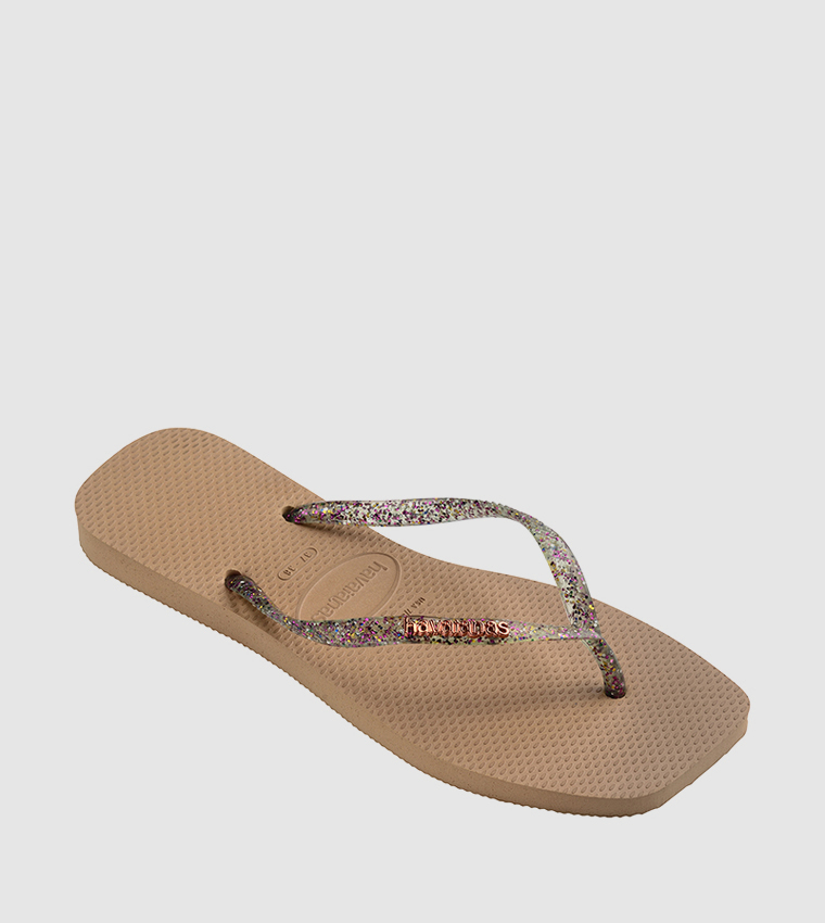 Slim Square Toe Logo Metallic Flip-Flops