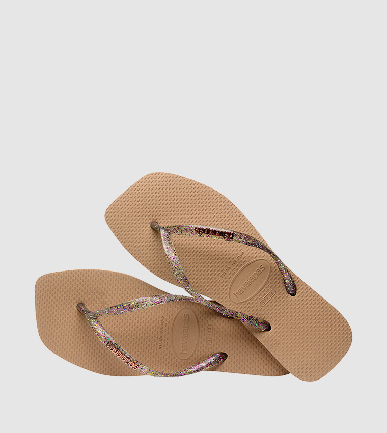 Slim Square Toe Logo Metallic Flip-Flops