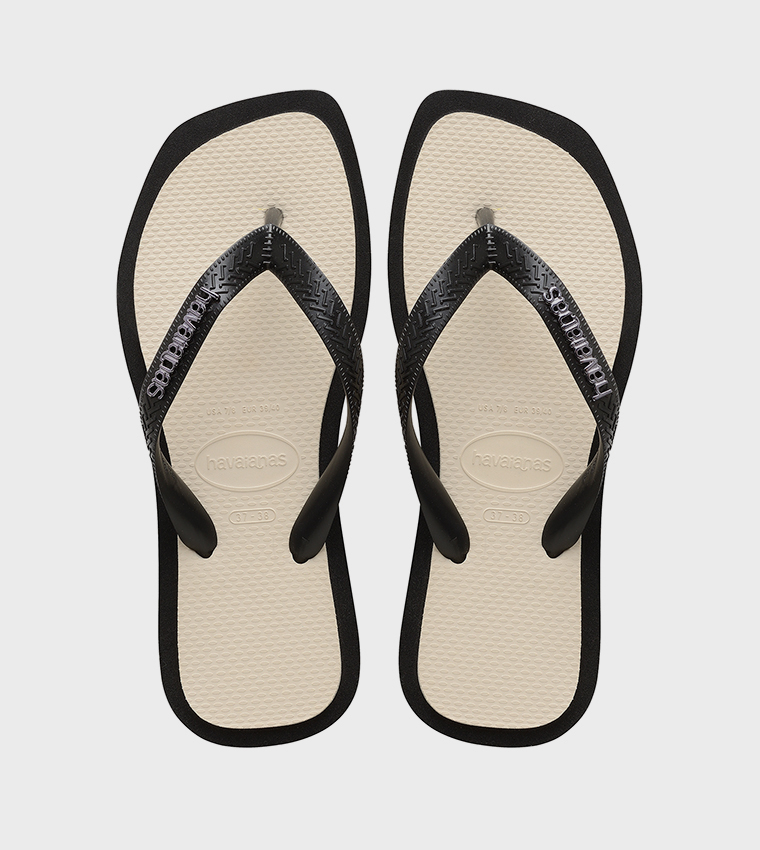 Top Square Toe Fusion Contrast Detail Flip-Flops