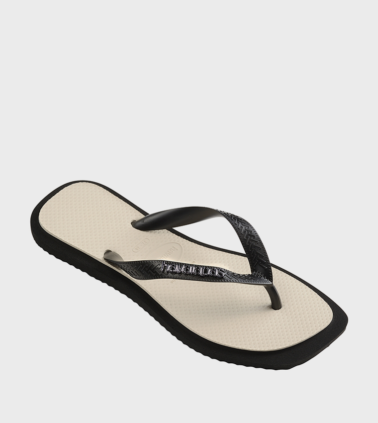 Top Square Toe Fusion Contrast Detail Flip-Flops