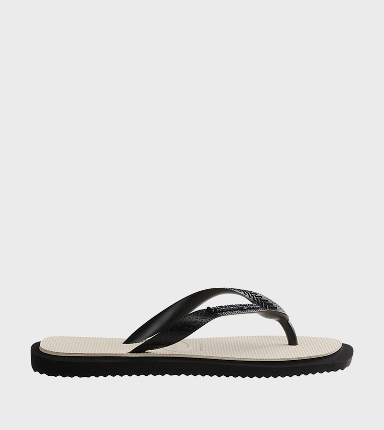 Top Square Toe Fusion Contrast Detail Flip-Flops
