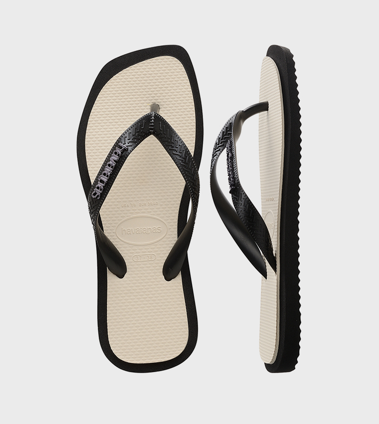 Top Square Toe Fusion Contrast Detail Flip-Flops