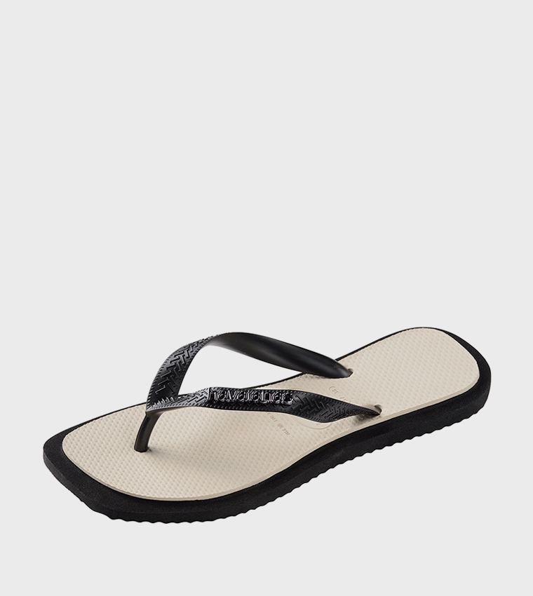 Top Square Toe Fusion Contrast Detail Flip-Flops