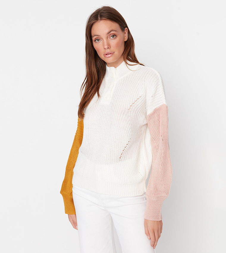 Color block patchwork cheap standard slim casual sweater