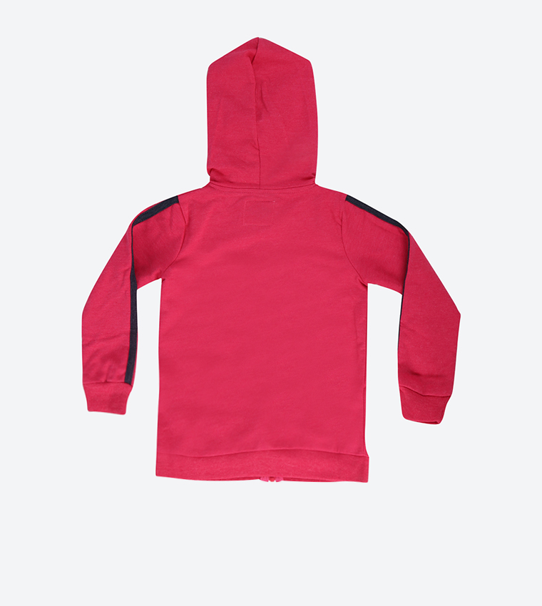 Pink Ribbed Long Sleeve Hooded Sweatshirt 