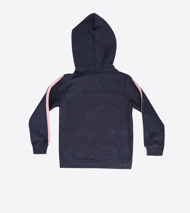 Navy Ribbed Long Sleeve Hooded Sweatshirt
