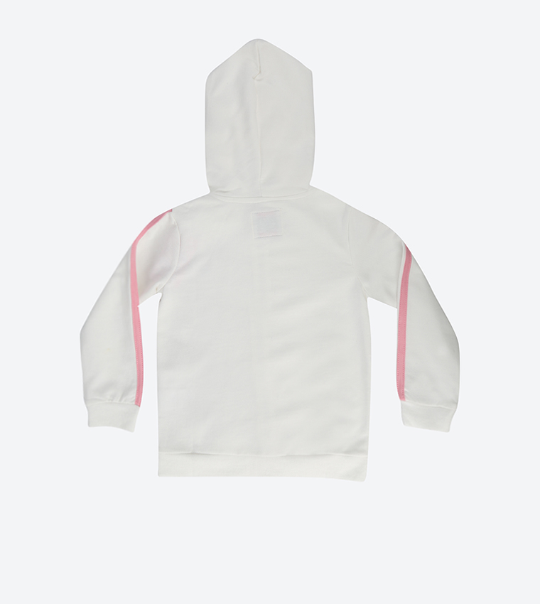 Ribbed Long Sleeve Hooded Sweatshirt - White