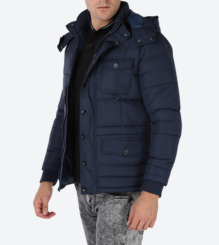 Regular Fit Long Sleeve Quilted Jacket - Navy