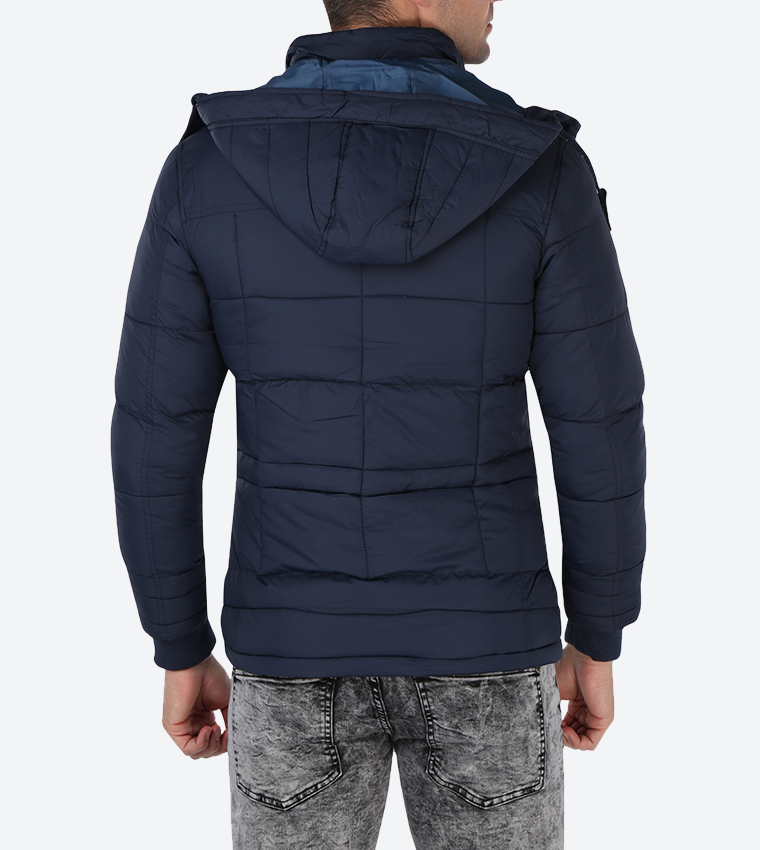 Regular Fit Long Sleeve Quilted Jacket - Navy
