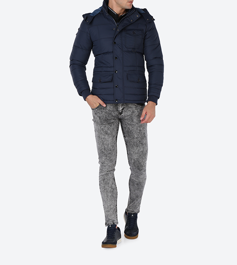Regular Fit Long Sleeve Quilted Jacket - Navy