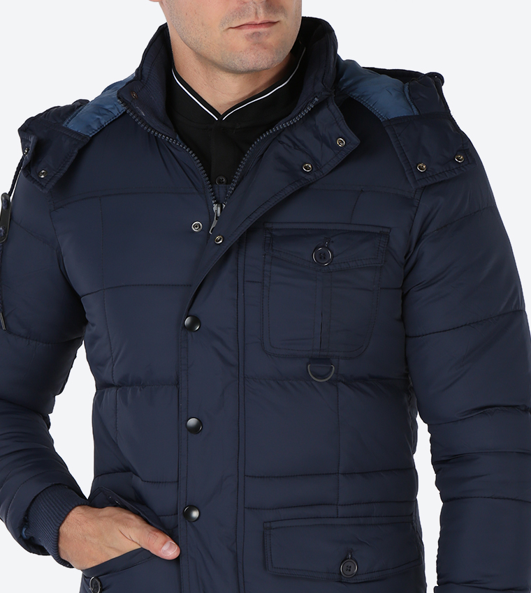 Regular Fit Long Sleeve Quilted Jacket - Navy