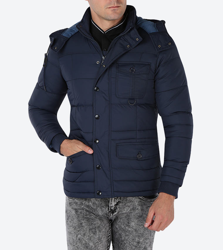 Regular Fit Long Sleeve Quilted Jacket - Navy