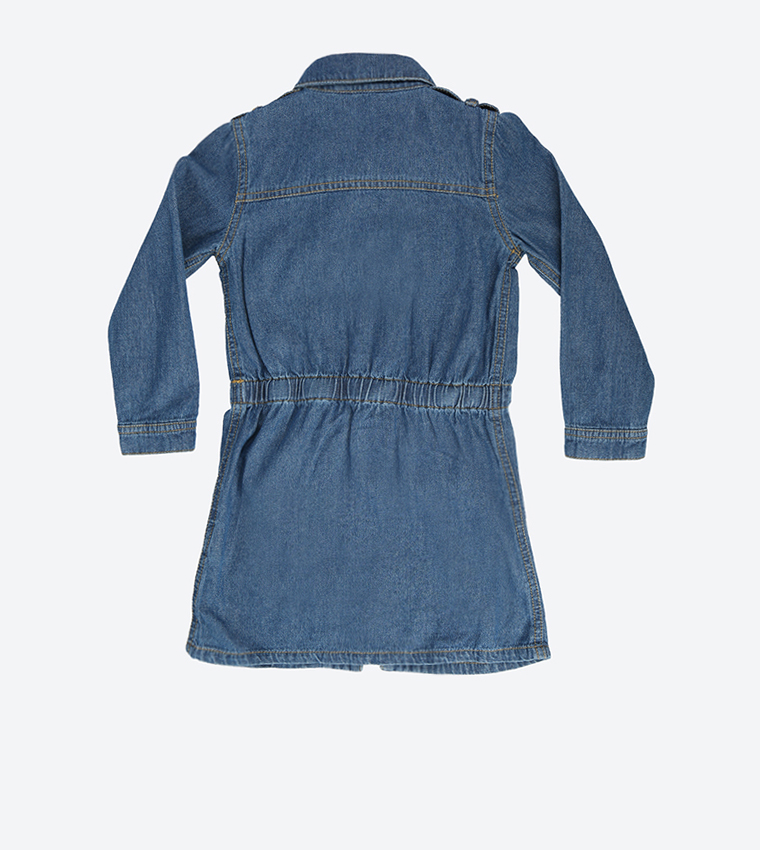 Long Sleeve Collared Dress - Blue