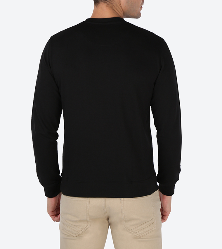 Text Printed Round Neck Sweater - Black