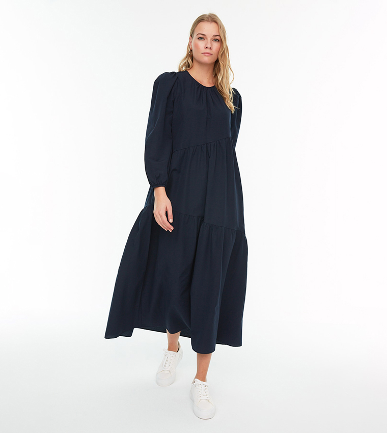 Solid Ruffle Woven Maxi Dress