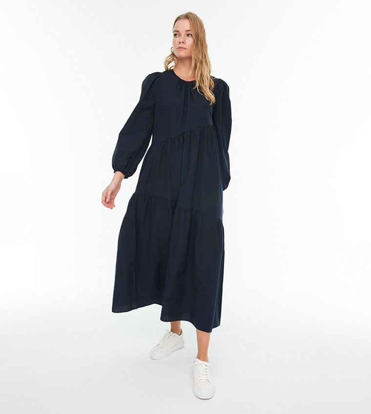 Solid Ruffle Woven Maxi Dress