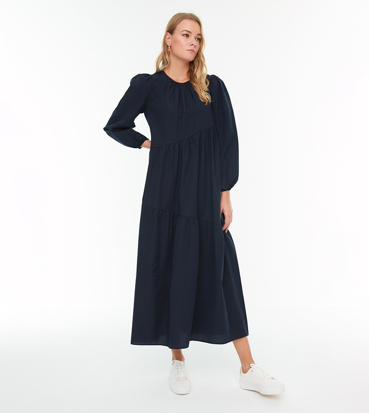 Solid Ruffle Woven Maxi Dress
