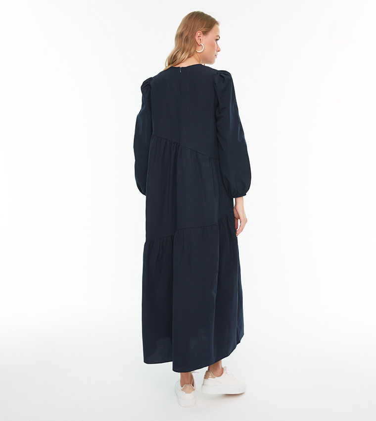 Solid Ruffle Woven Maxi Dress