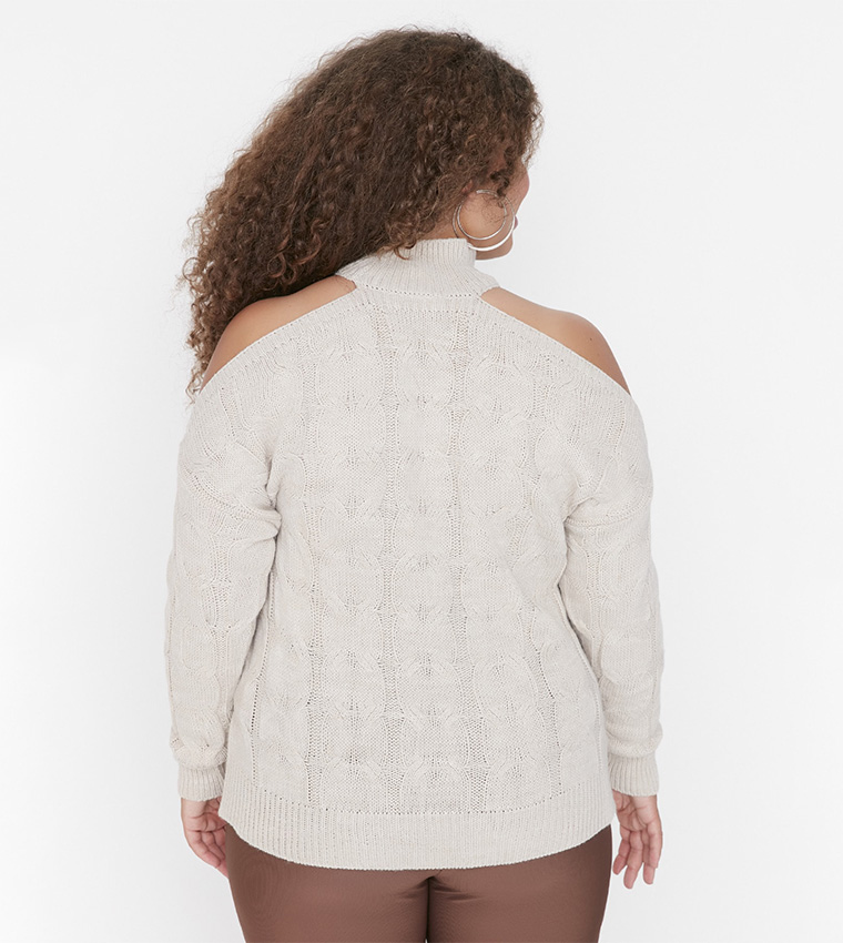 Trend4us Luxe Cable Knit Mock Neck Sweater