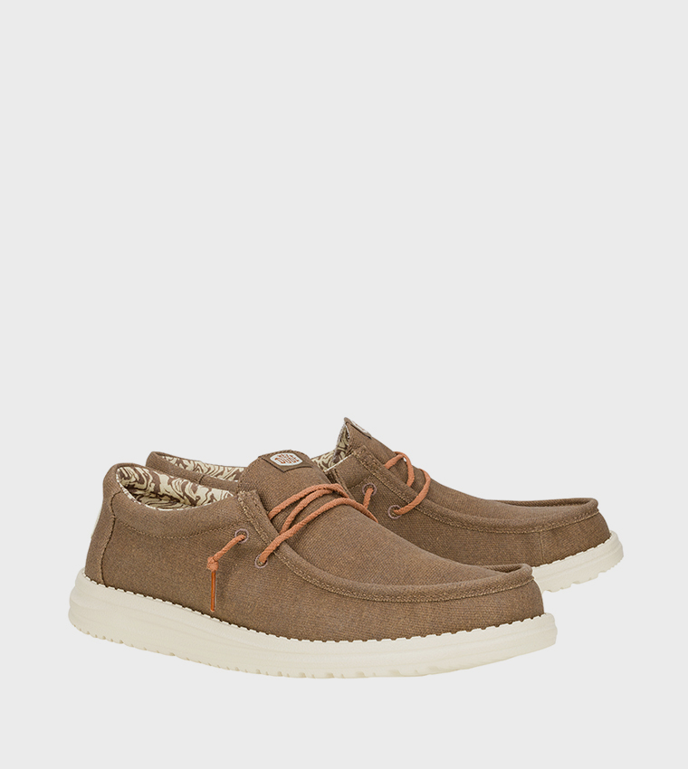 Wally Waxed Logo Badge Canvas Slip-On Shoes