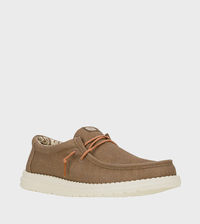 Wally Waxed Logo Badge Canvas Slip-On Shoes