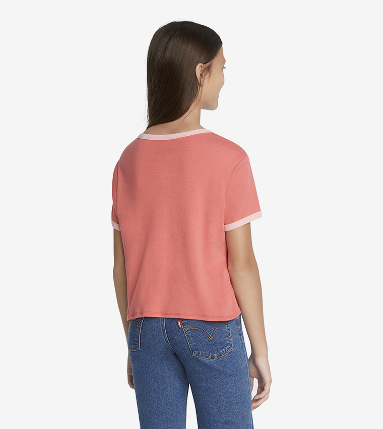 Logo Print Contrast Detail Ringer T-Shirt