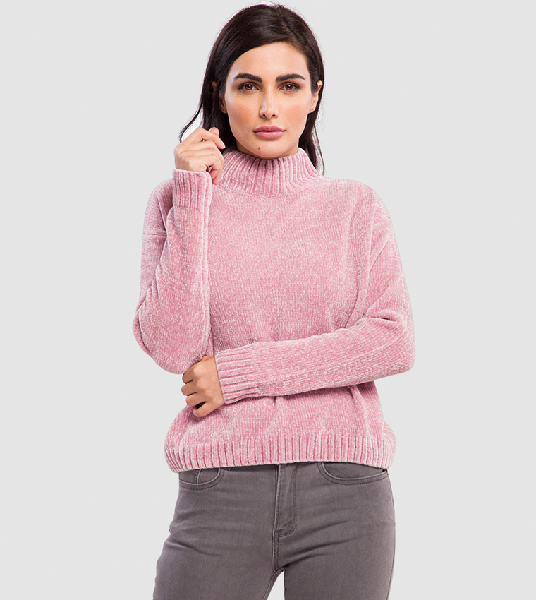 Buy R B Velvet Turtleneck Jumper Pink In Pink 6thStreet Oman