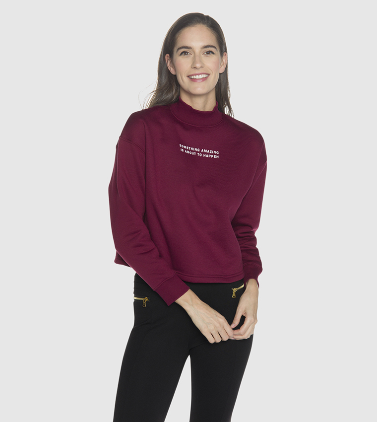 Buy R&B Printed Turtleneck Sweater Burgundy In Red | 6thStreet UAE