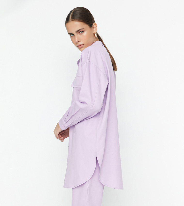 Shirt Collar Pocket Detailed Snap Closure Woven Bottom And Top Co-Ord Set