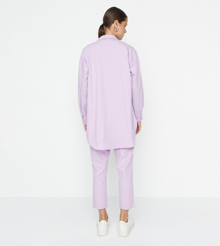 Shirt Collar Pocket Detailed Snap Closure Woven Bottom And Top Co-Ord Set