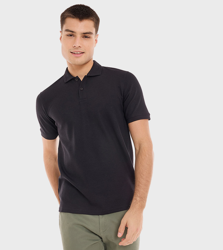 Textured Polo T-Shirt with Short Sleeves