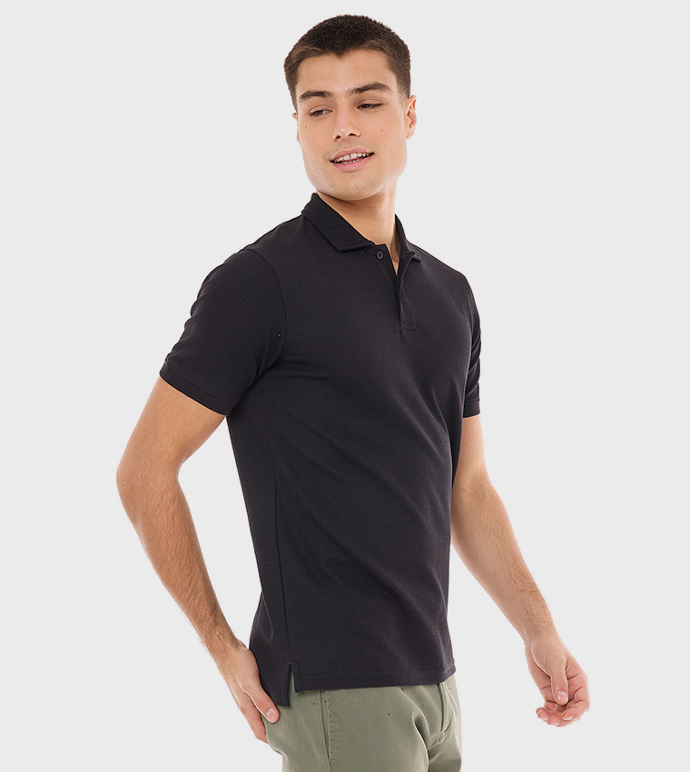 Textured Polo T-Shirt with Short Sleeves