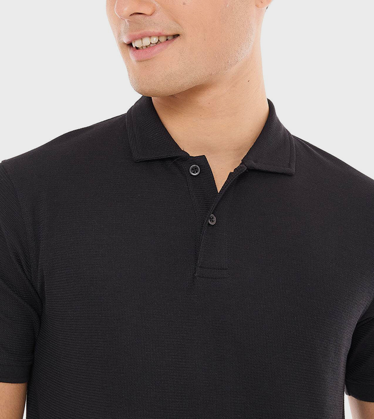 Textured Polo T-Shirt with Short Sleeves